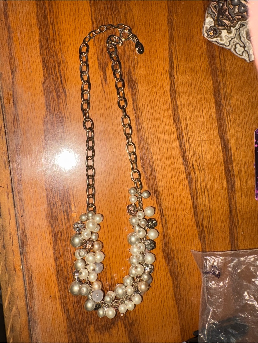 Pearl Cluster Statement Necklace - Gold Tone 9 inches